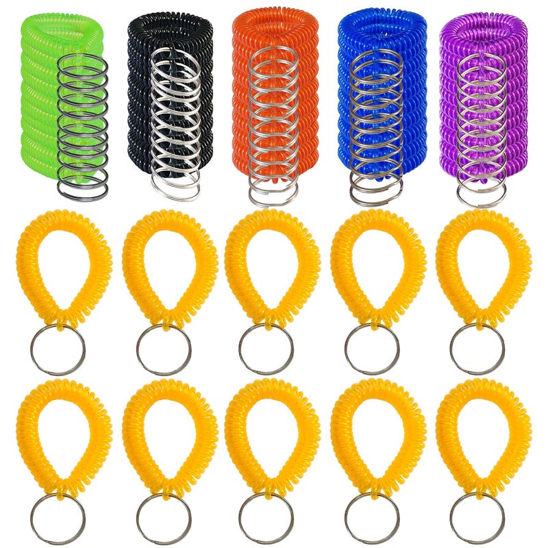 Smanzu Pack of 60 Colorful Wrist Coil Keychain Wristband Spiral Key Ring Bracelet Key Holder for Pool Gym ID Badge(Assorted Color) - Image 1